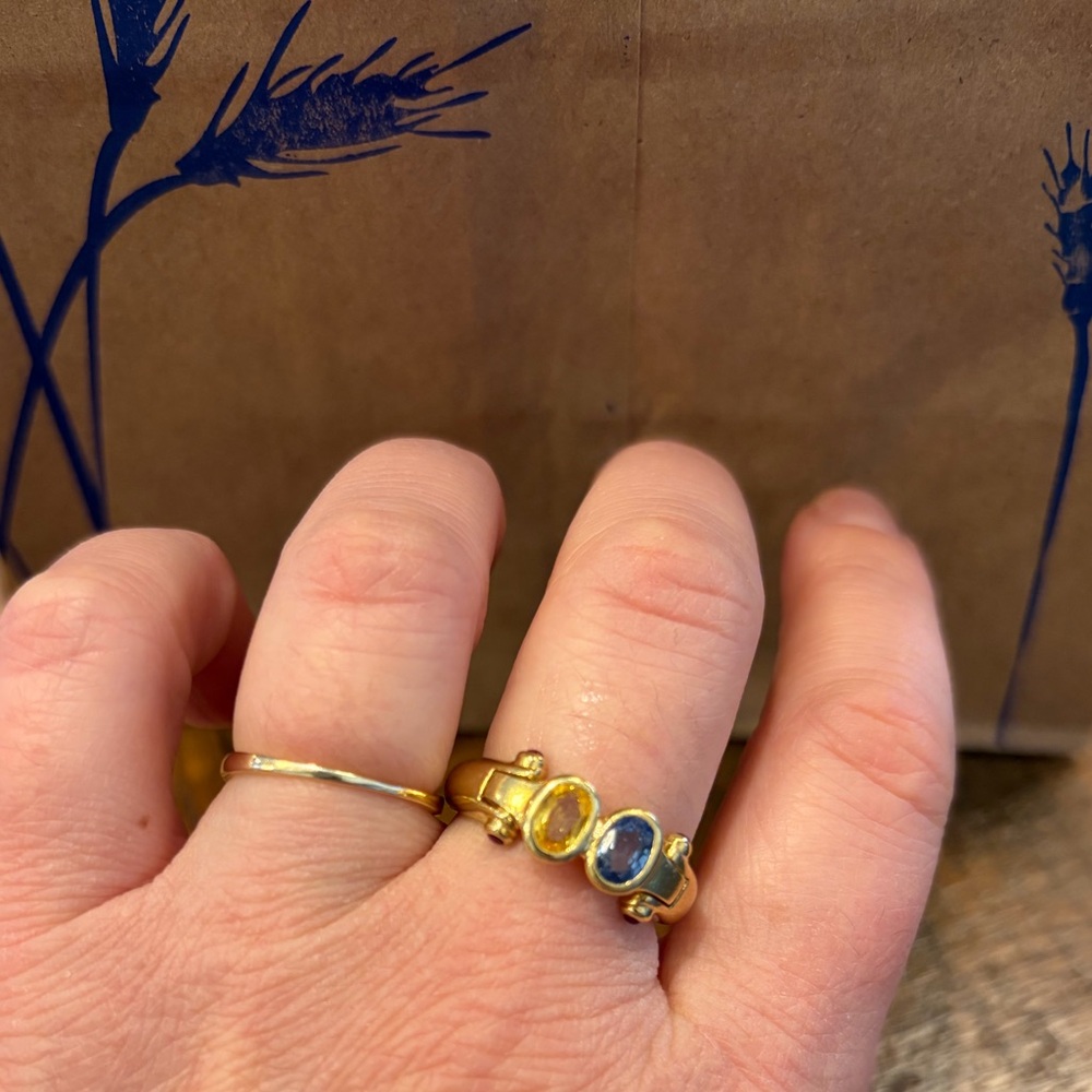 14k solid Gold Multi-Gem Ring with Blue Topaz, Ruby & citrine Stones - Picture 5 of 6